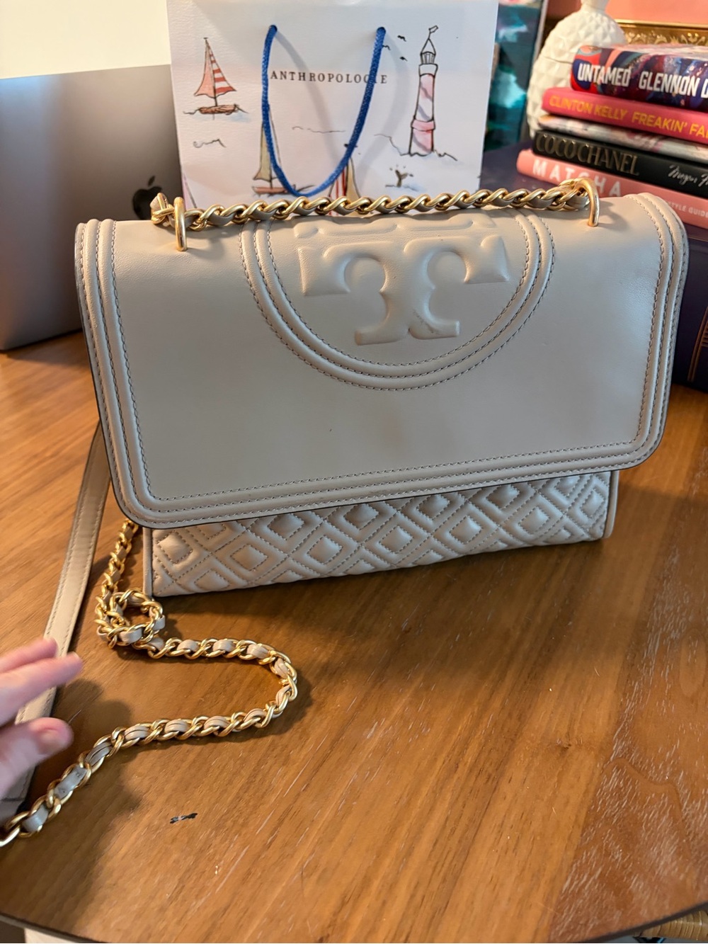Tory Burch Cream Quilted Leather Chain Shoulder Bag